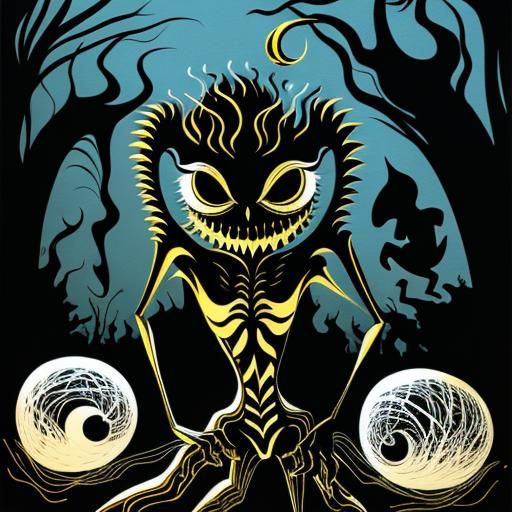 Creepy Dancing Shadow Monster: Minimalist Line Art