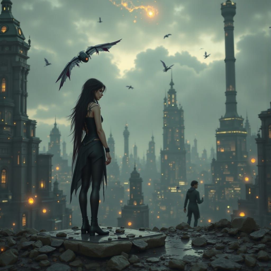 Resilient Figure Stands Against Desolate Cityscape