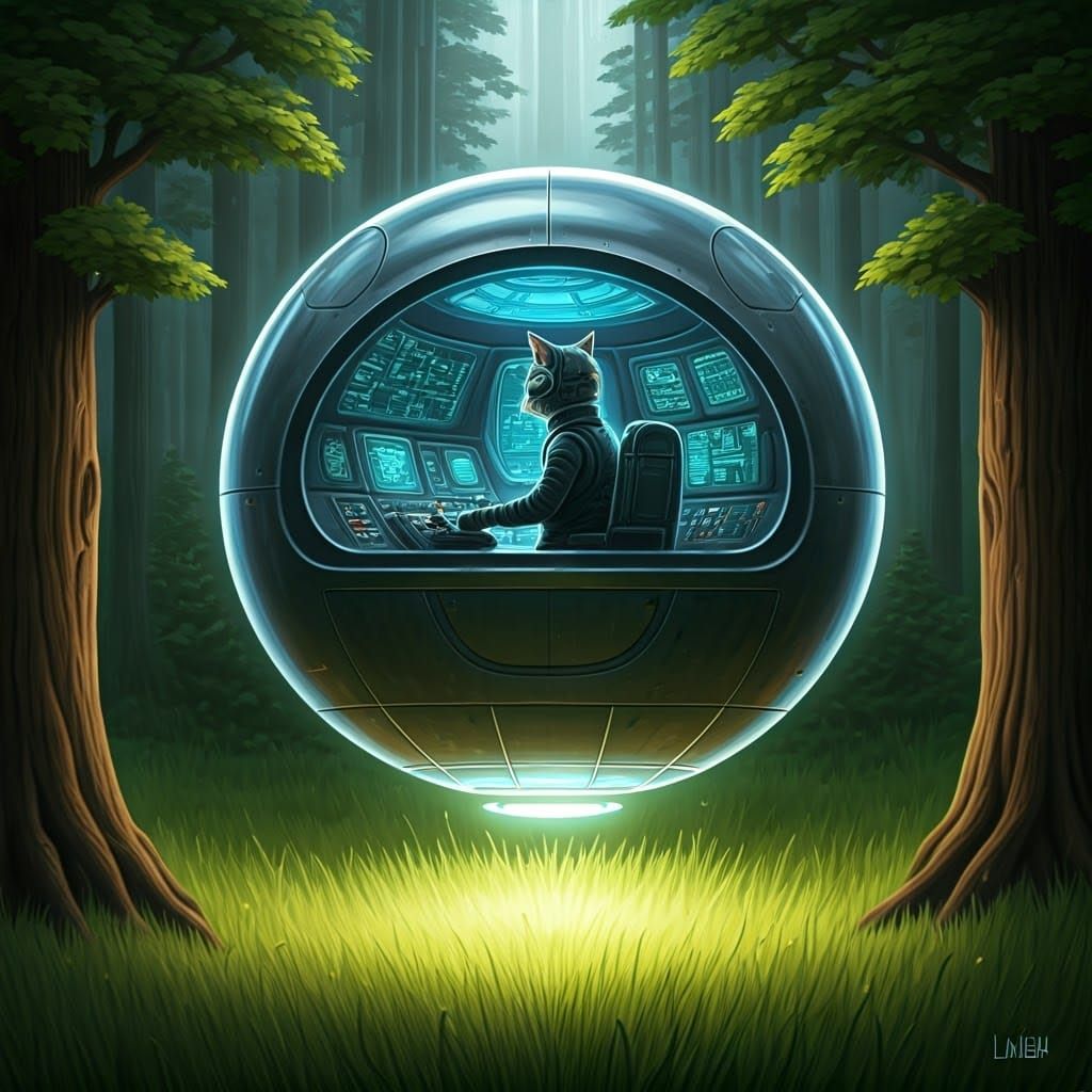 Cyberpunk Cat Pilot in Mid-Flight