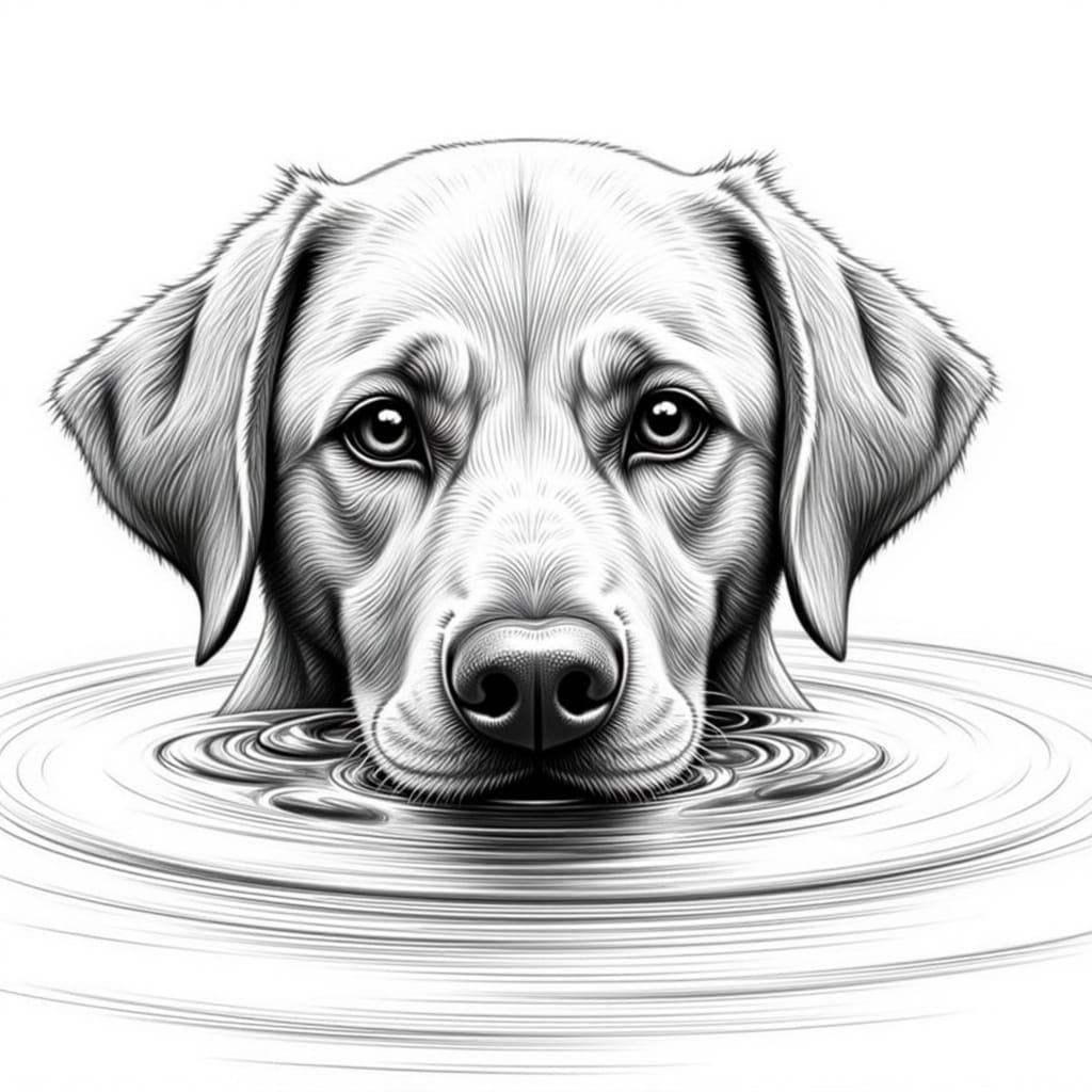 Surreal Realistic Black and White Pencil Drawing of a Dog in...