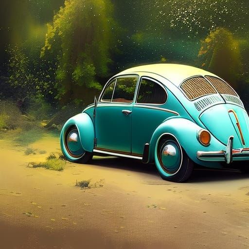 Dreamy Yellow Volkswagen Beetle Illustration