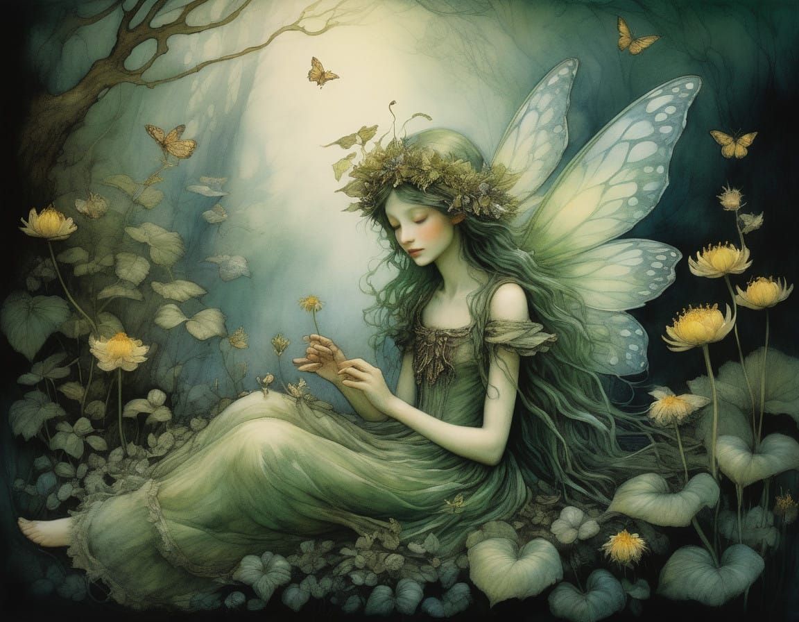 Whimsical Fairy Lands on Sun-Kissed Flower in Impressionist ...