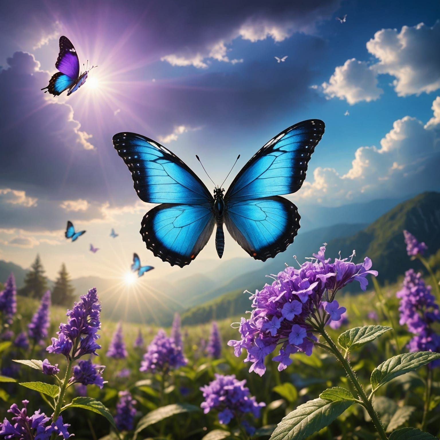 Butterflies in Fantasy Landscape after Storm