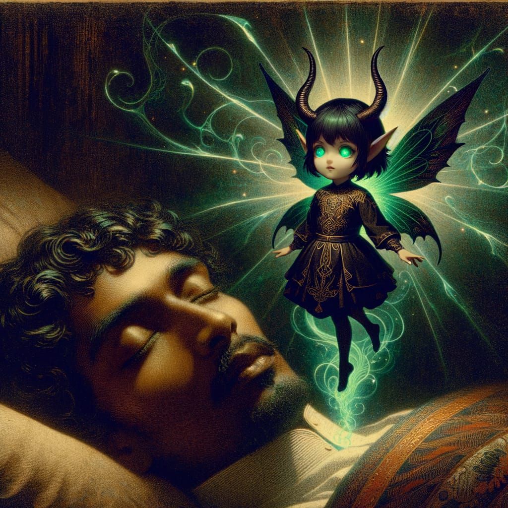 Anime Fairy Dream Eater in Ominous Oil Painting