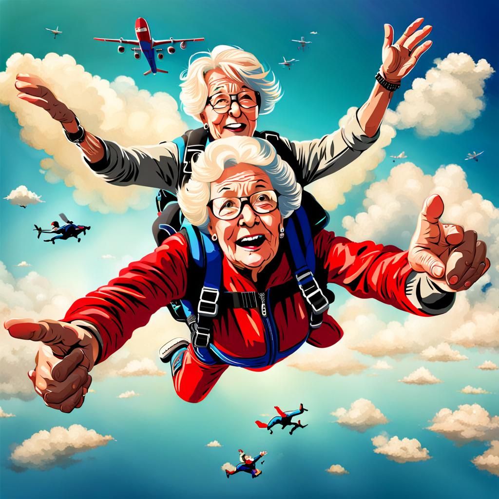 Funny Skydiving Grandma Having Fun