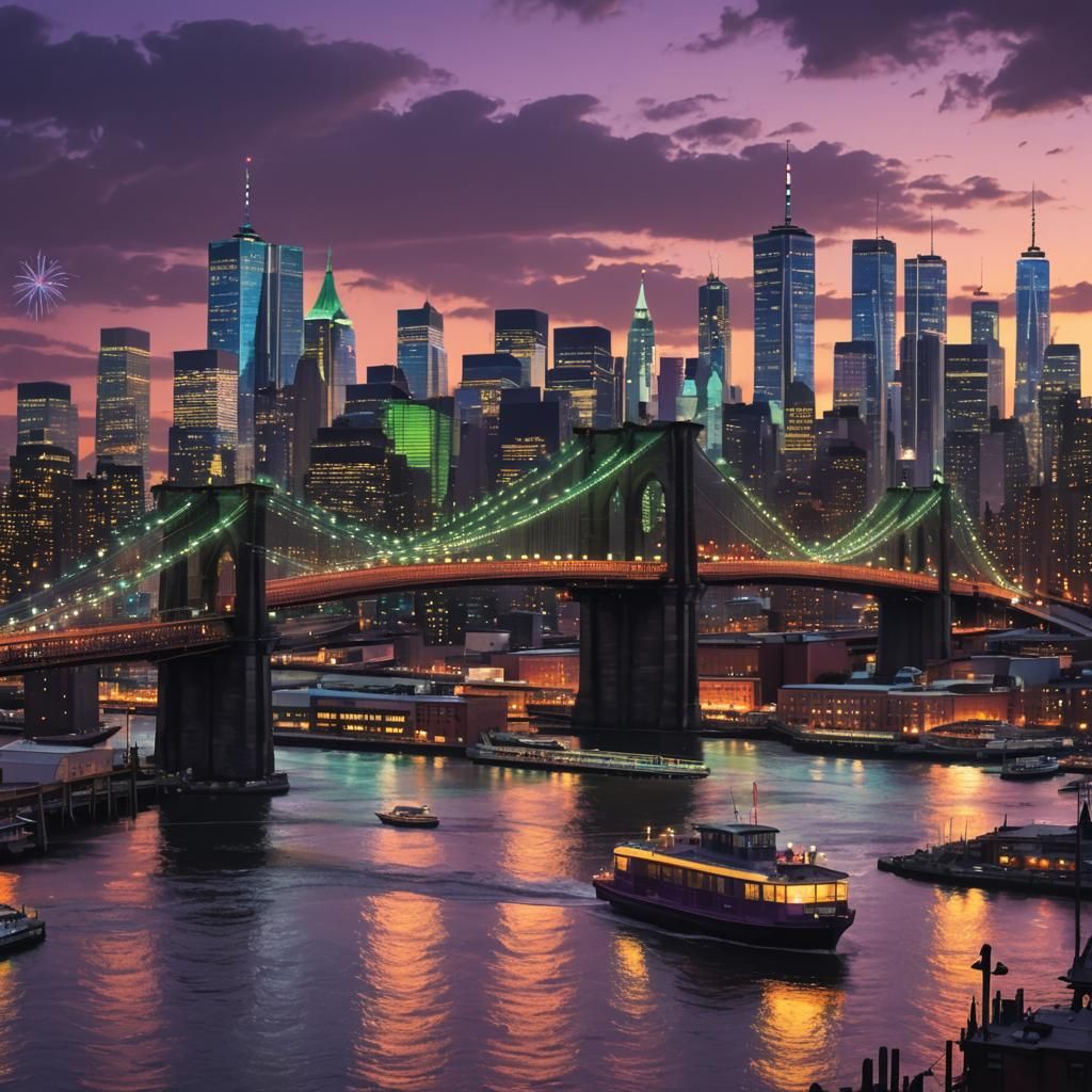 Magical New York Cityscape with Brooklyn Bridge