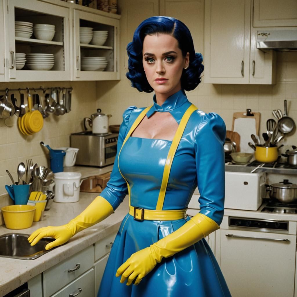 Stepford Wife in a Kitchen, Rubber Dress