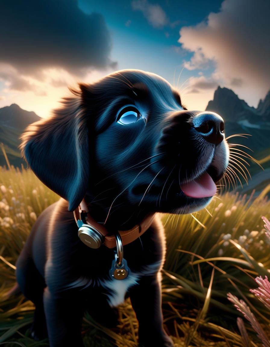 Puppy's Playful Lick: A Detailed Digital Painting