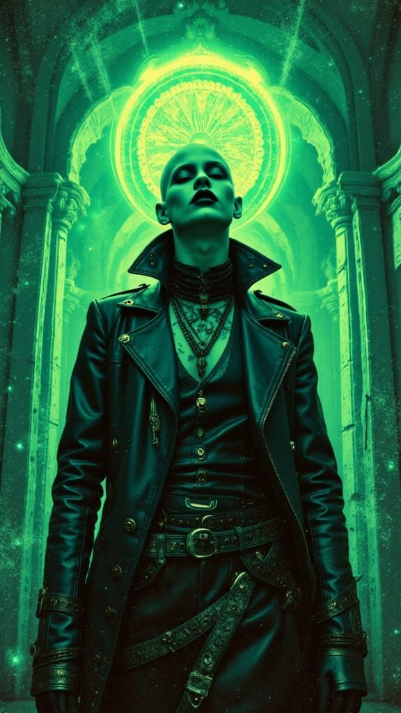 Gothic Cenobite Icon in Psychedelic Digital City