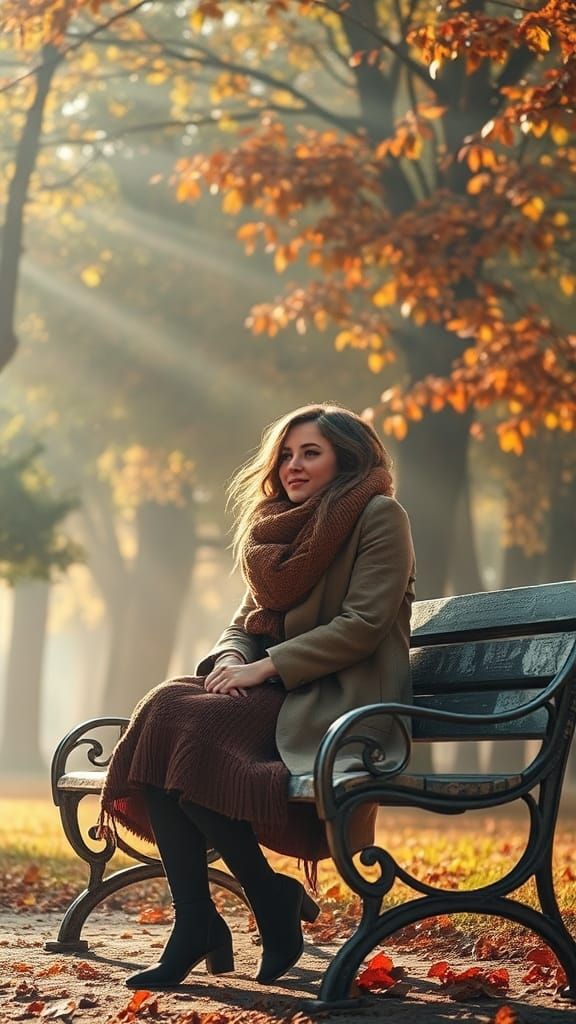 Autumn Serenity: Woman in Foggy Impressionist Park