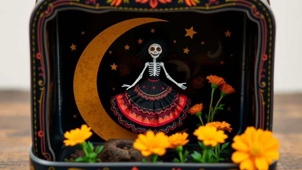 Day of the Dead Tin Nicho with La Catrina