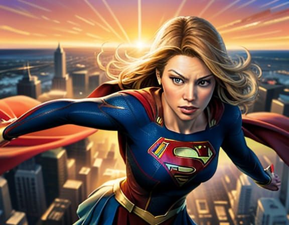 Supergirl Flying: An Impressionistic Digital Oil Painting