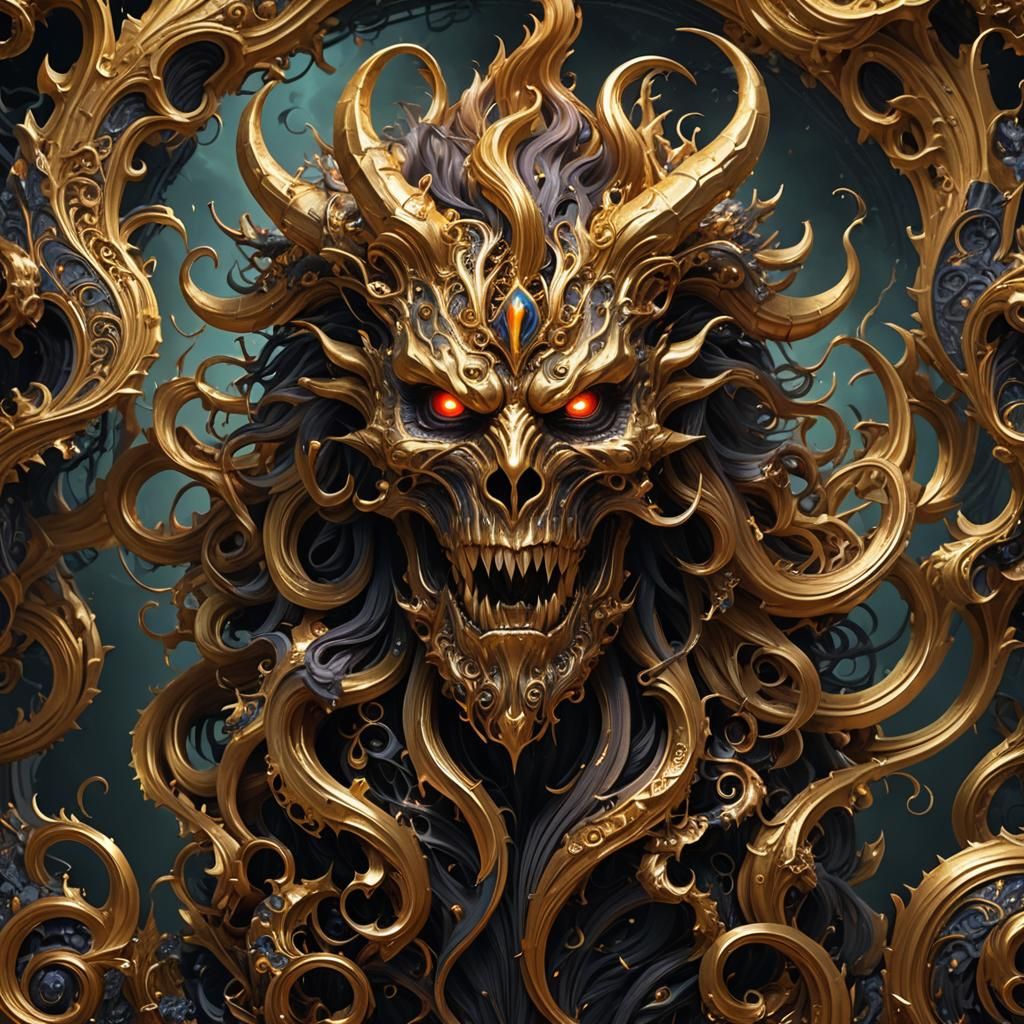 Ornate Demon with Gold Accents: Personality Disorder Concept