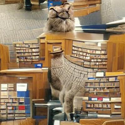 Cat Librarian Amidst Books
