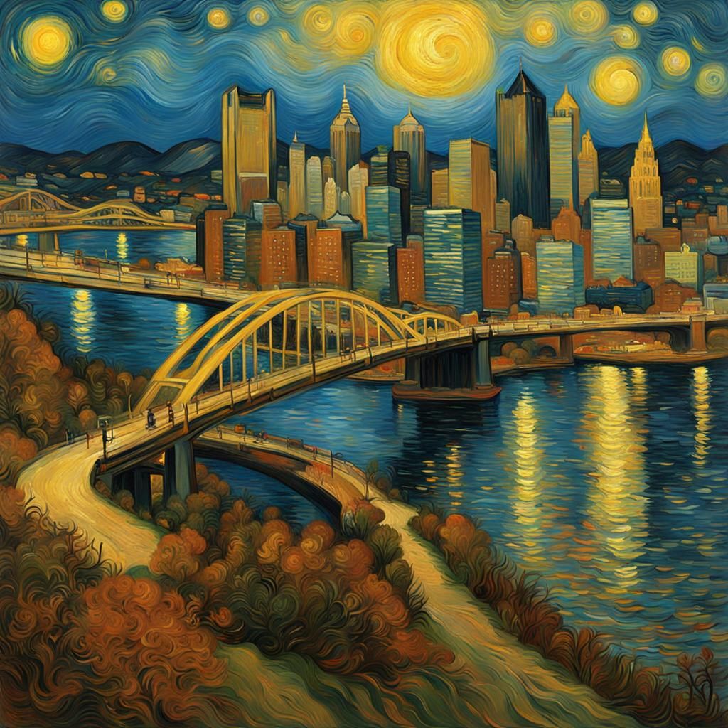 Pittsburgh Skyline as Impasto Painting