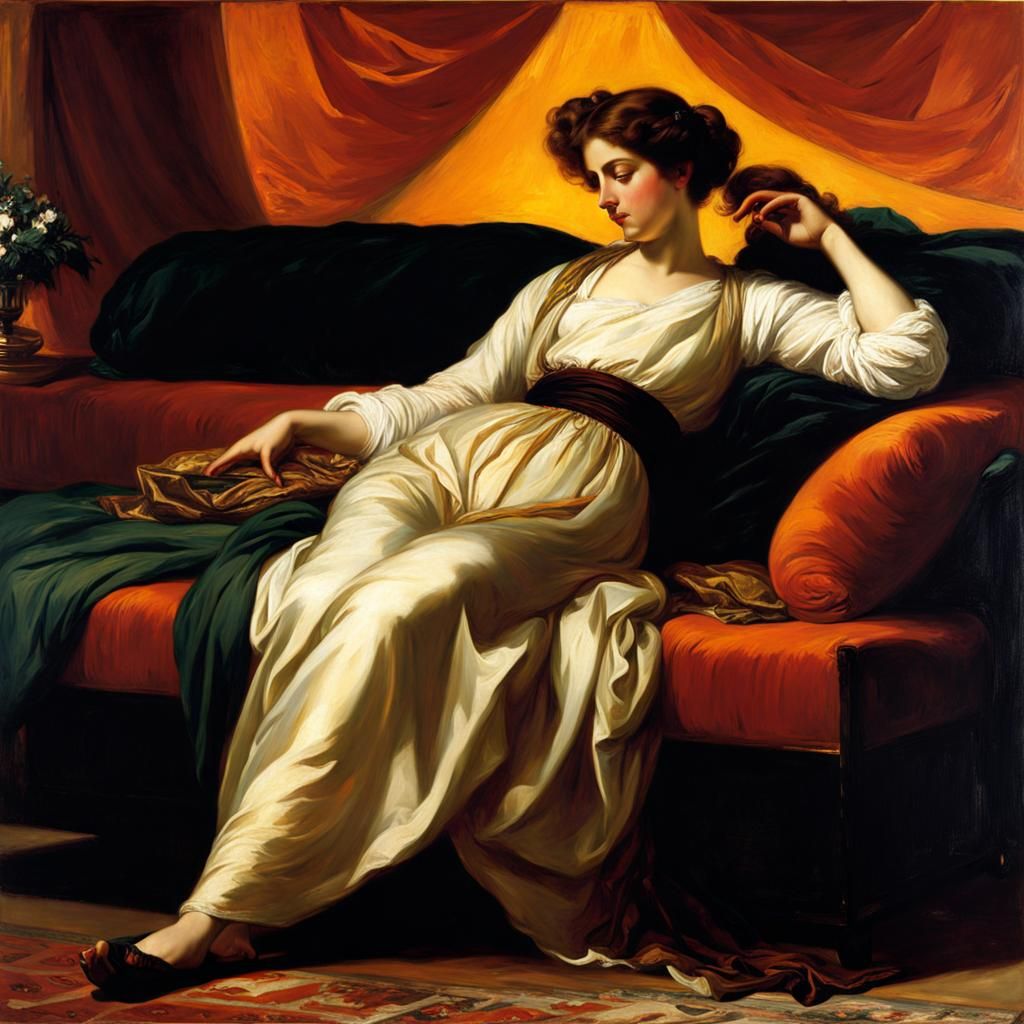Woman on Sofa in Oil Painting Style