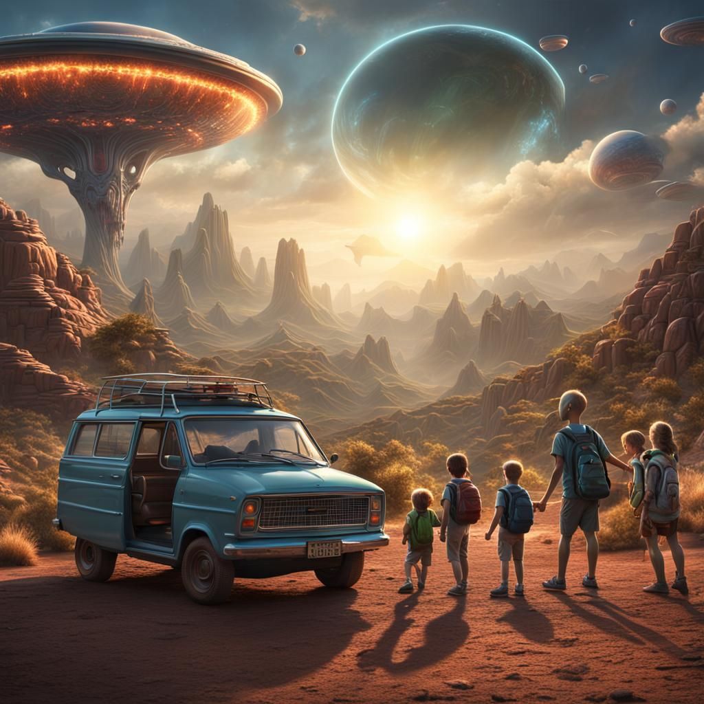 Hyperrealistic 3D Alien Family Vacation