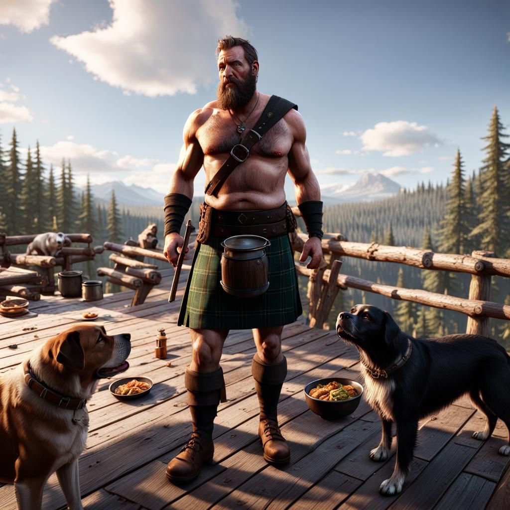 Scottish Laird Meal on Cabin Deck in 3D Style