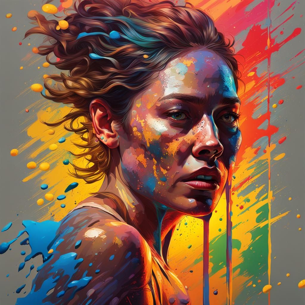 Hyperrealistic Woman Stripping: Dramatic Splash Art