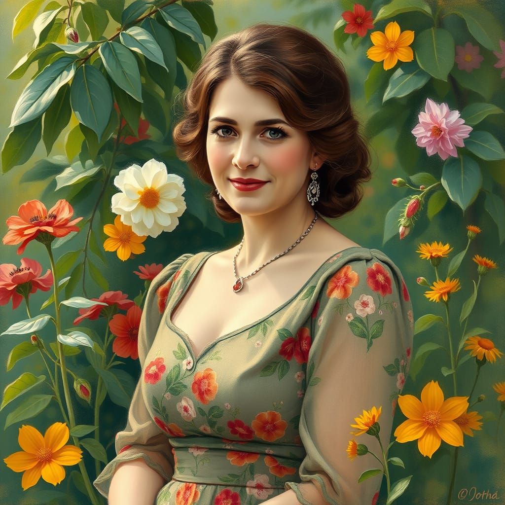 Mother in Impressionist Garden