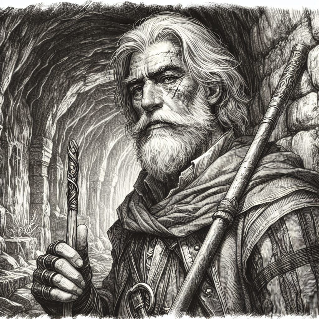 Weary Sorcerer Resting After Battle: Pencil Sketch
