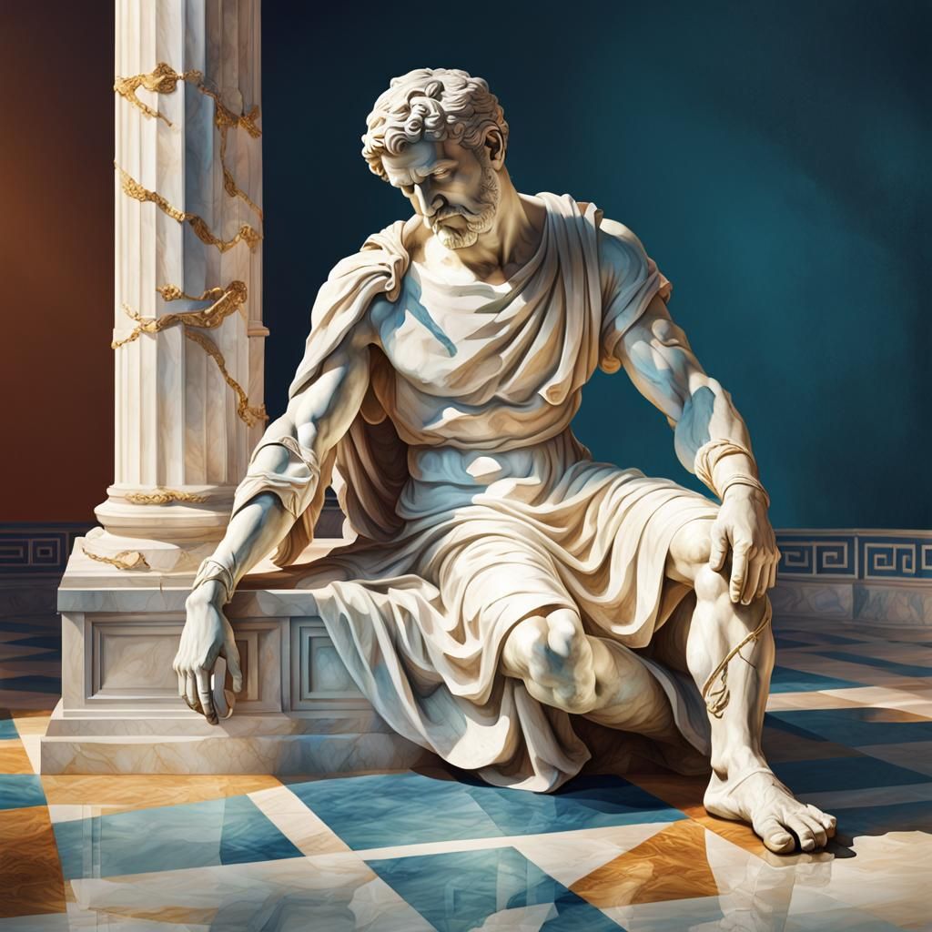 Hyperrealistic Greek Marble Statue of a Man