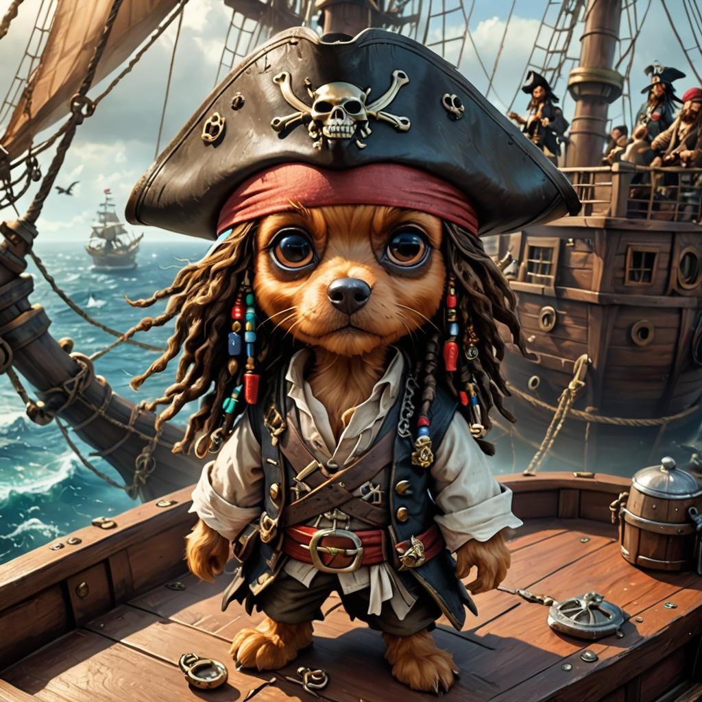 Kawaii Goofy Dog Pirate at Crow's Nest