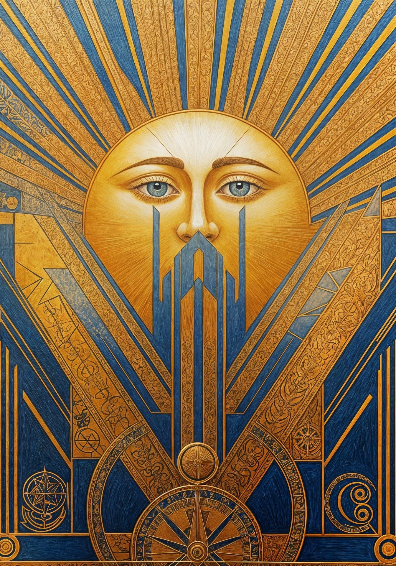 Art Deco Sun Painting in Style of Hartley