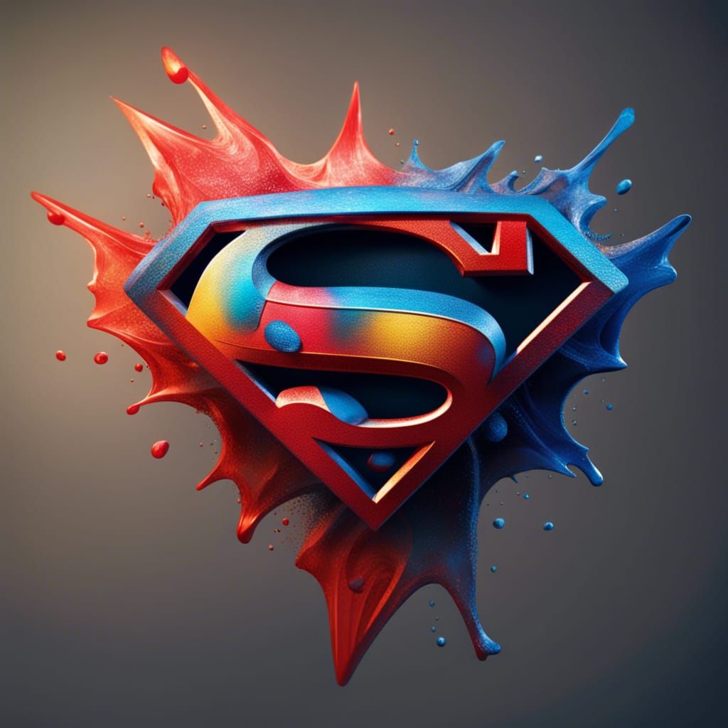 Dramatic Superman Logo in Hyperrealistic Splash Art