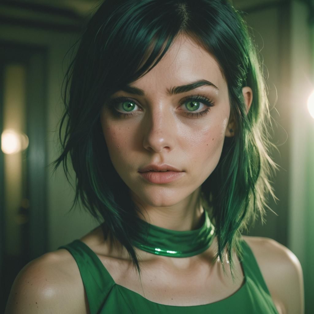 Emo Girl with Green Hair in Cinematic Style