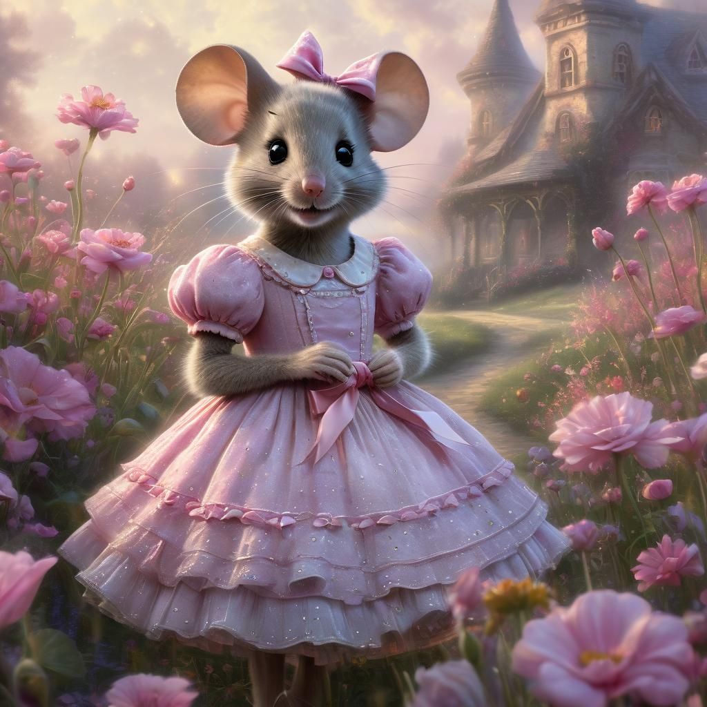 Mouse Girl in Flower Field, Ethereal Fantasy Style