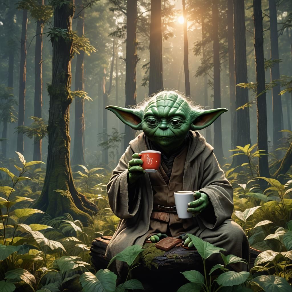 Yoda's Sunrise Coffee Break: Fantasy Concept Art
