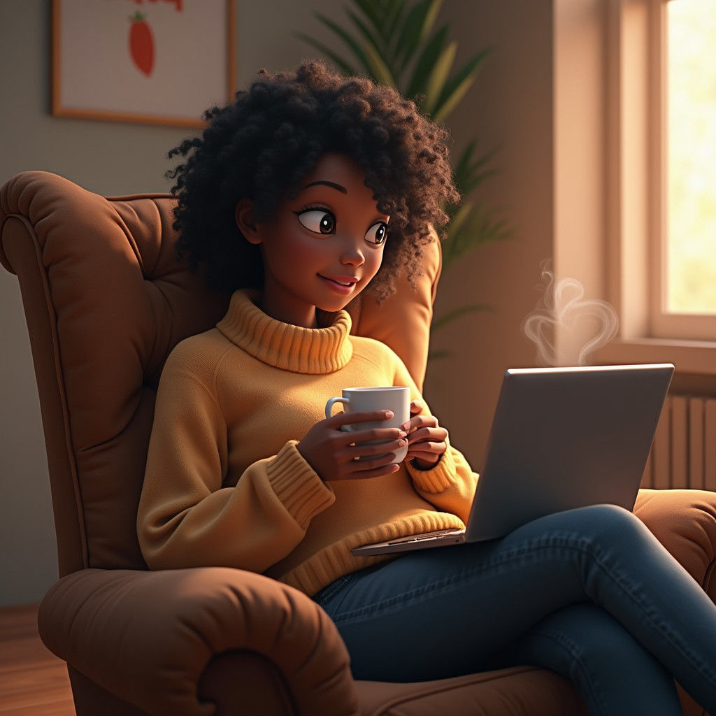 Black Female Teacher Relaxing in 3D Anime Art
