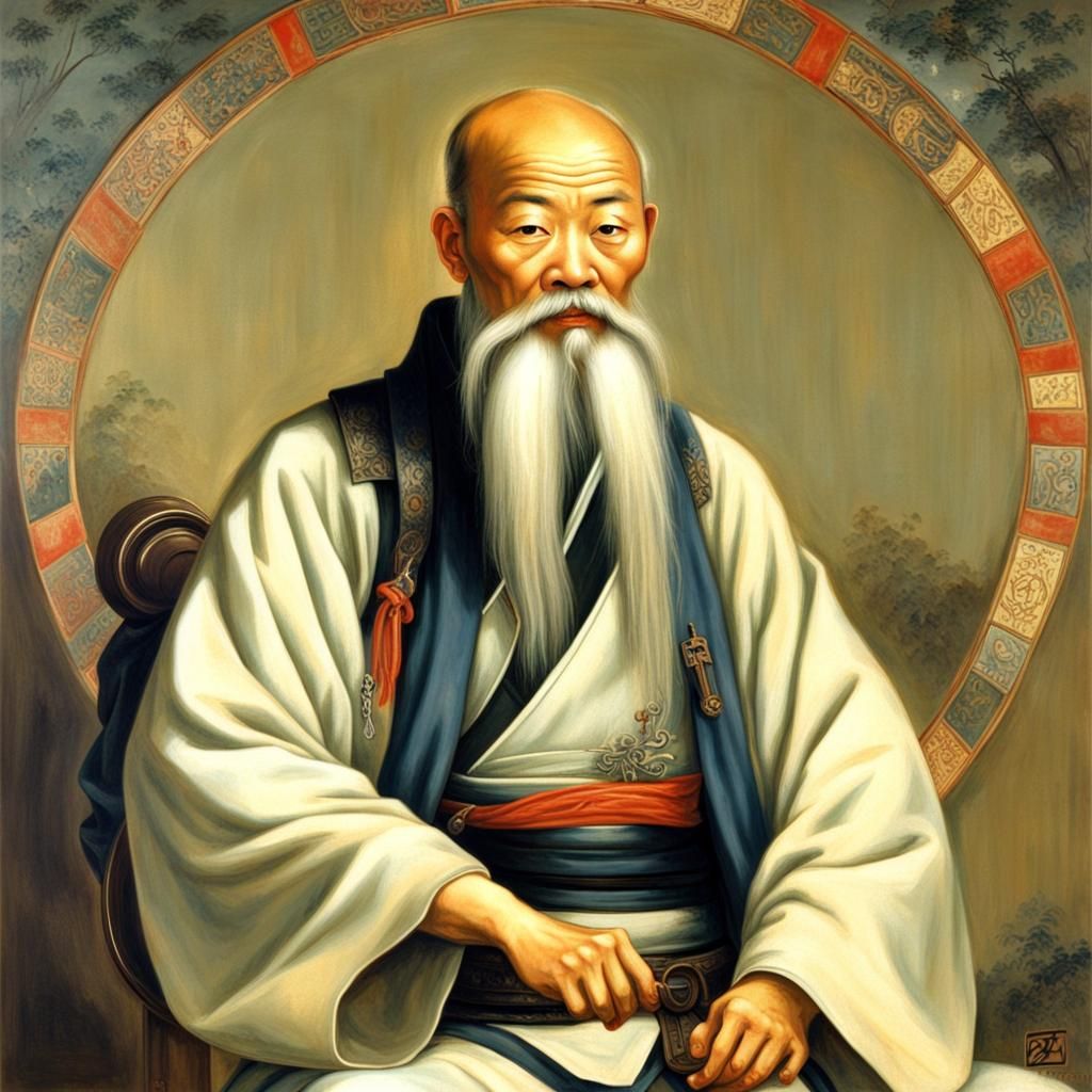 Lao Tzu as Biker in Historical Painting