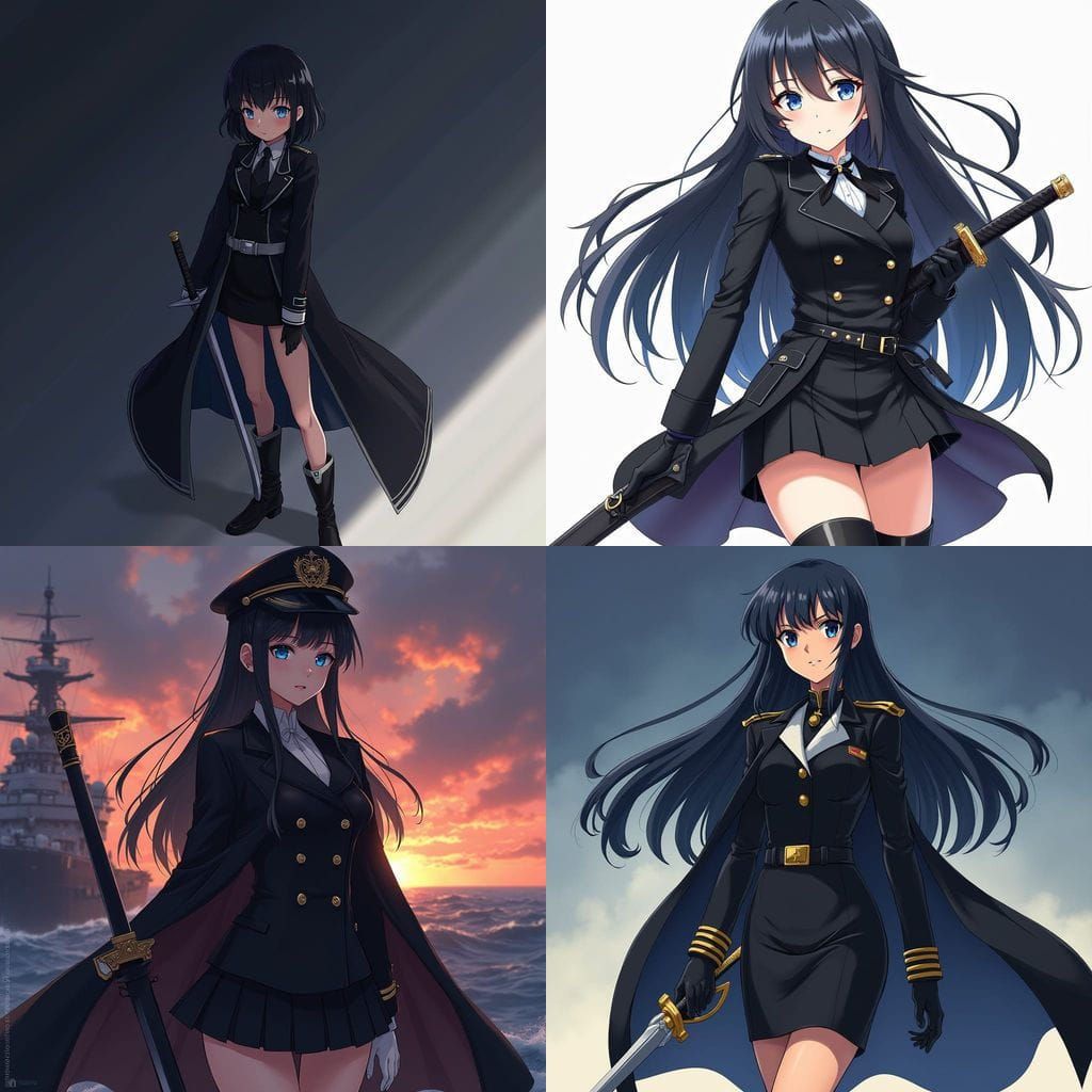 Anime Female Admiral With Sword and Blue Eyes