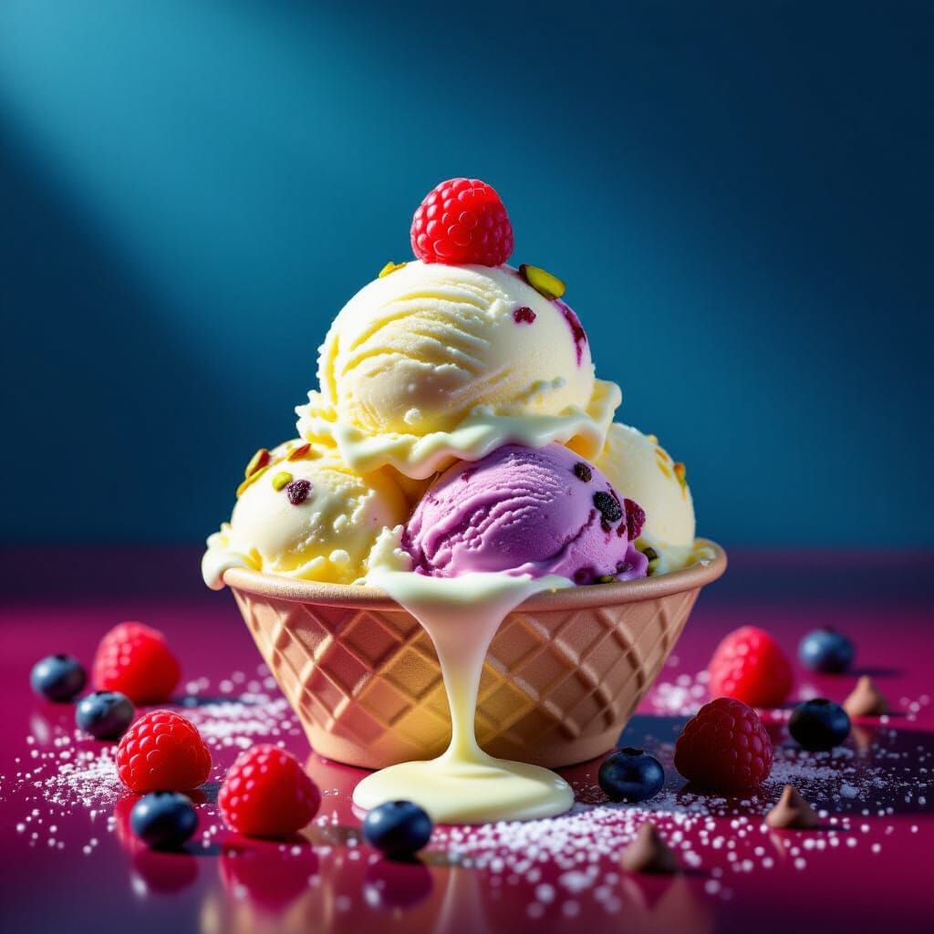 Hyper-Realistic Ice Cream Still Life with Berries