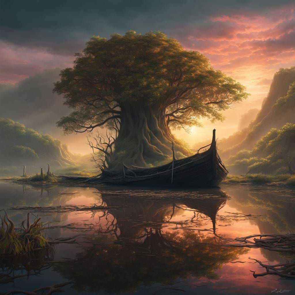 Surreal Sunset Scene Along the Orinoco River