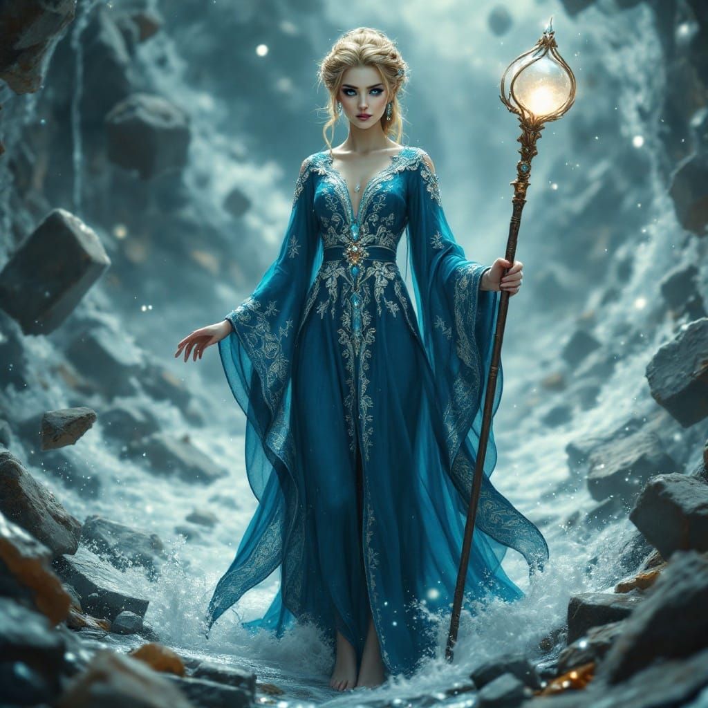 Ethereal Elven Sorceress Amidst Swirling Chaos