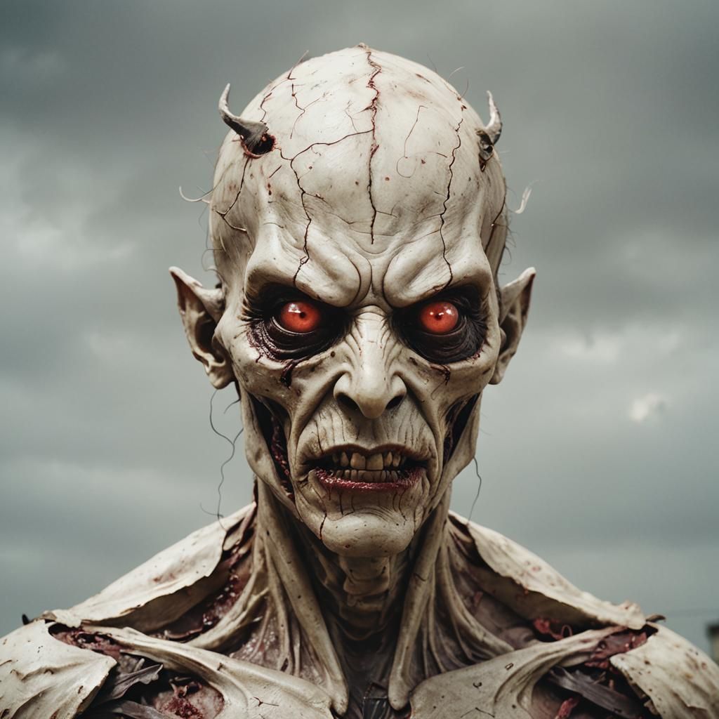 A very scary demon on Halloween night, Cinematic film still,...