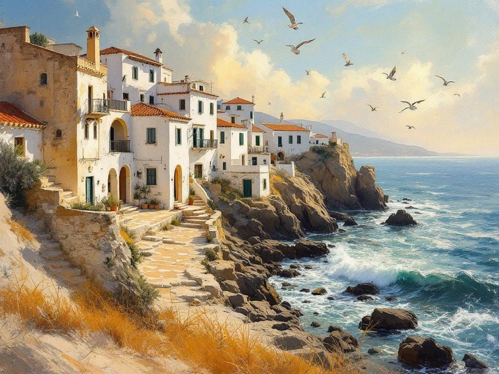 Mediterranean Village Painting in Sorolla and Sargent Style