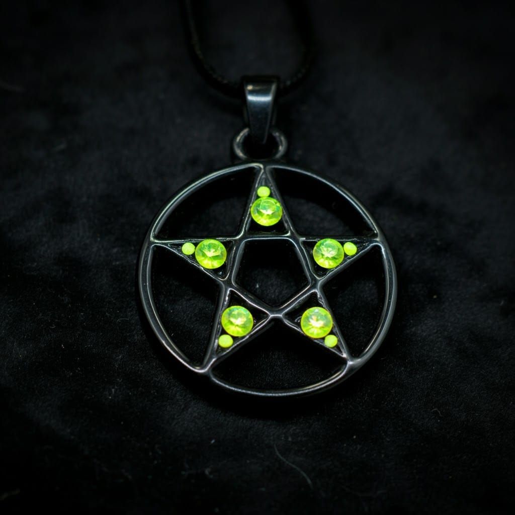 Black Pentagram Pendant with LuAG Gemstones