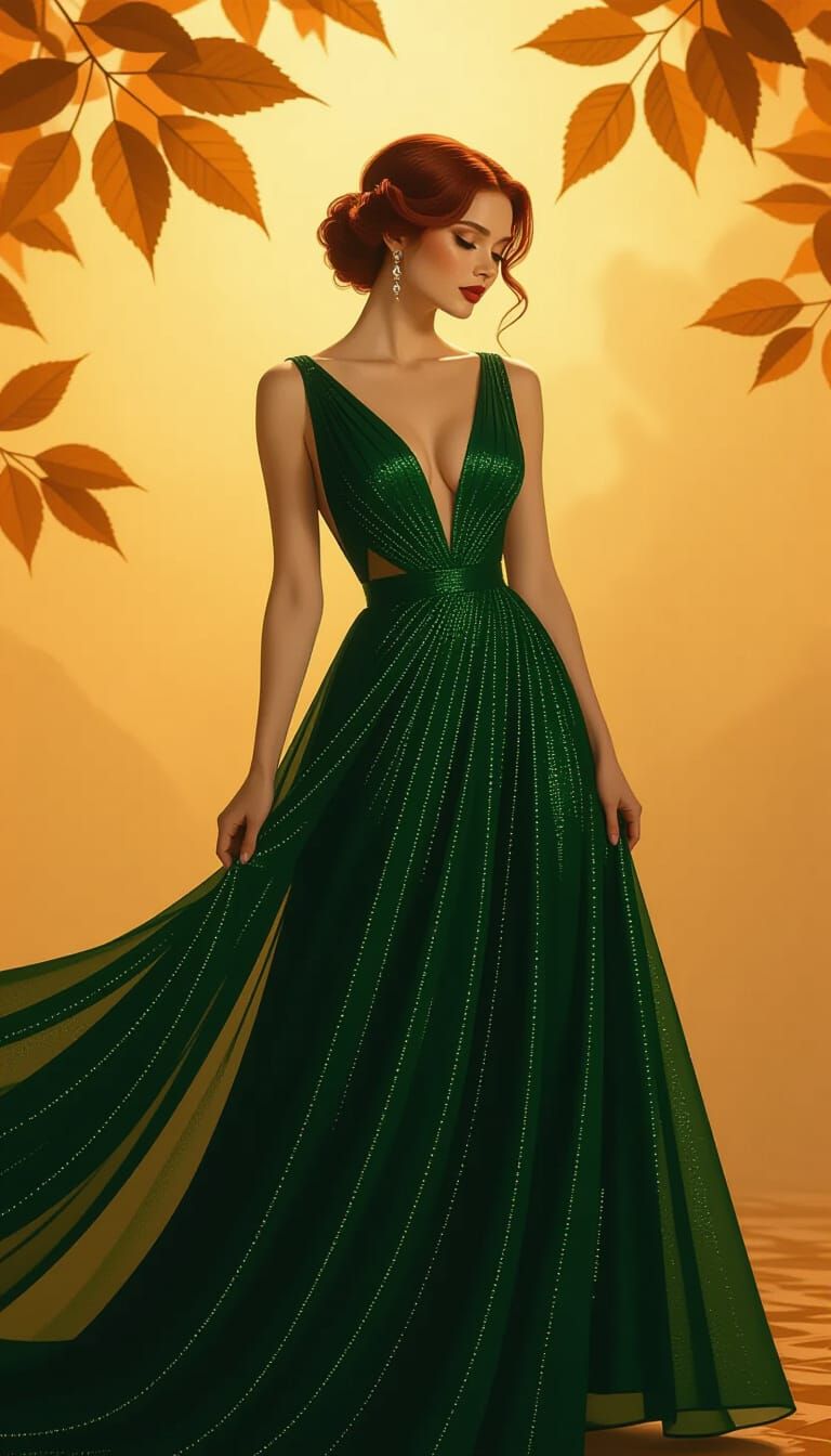 Mystical Emerald Woman in Painterly Style