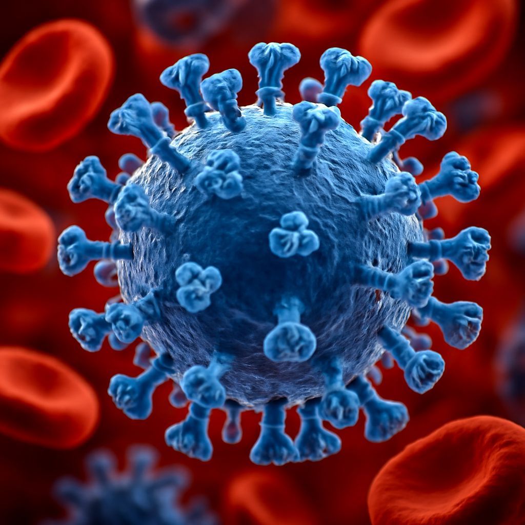 Detailed 3D Render of a Blue Virus Particle