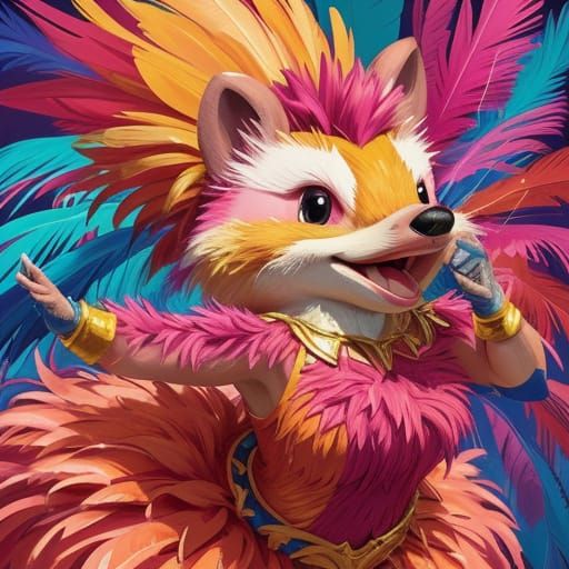 Hedgehog and Showgirl Dance in Fauvist Oil Painting