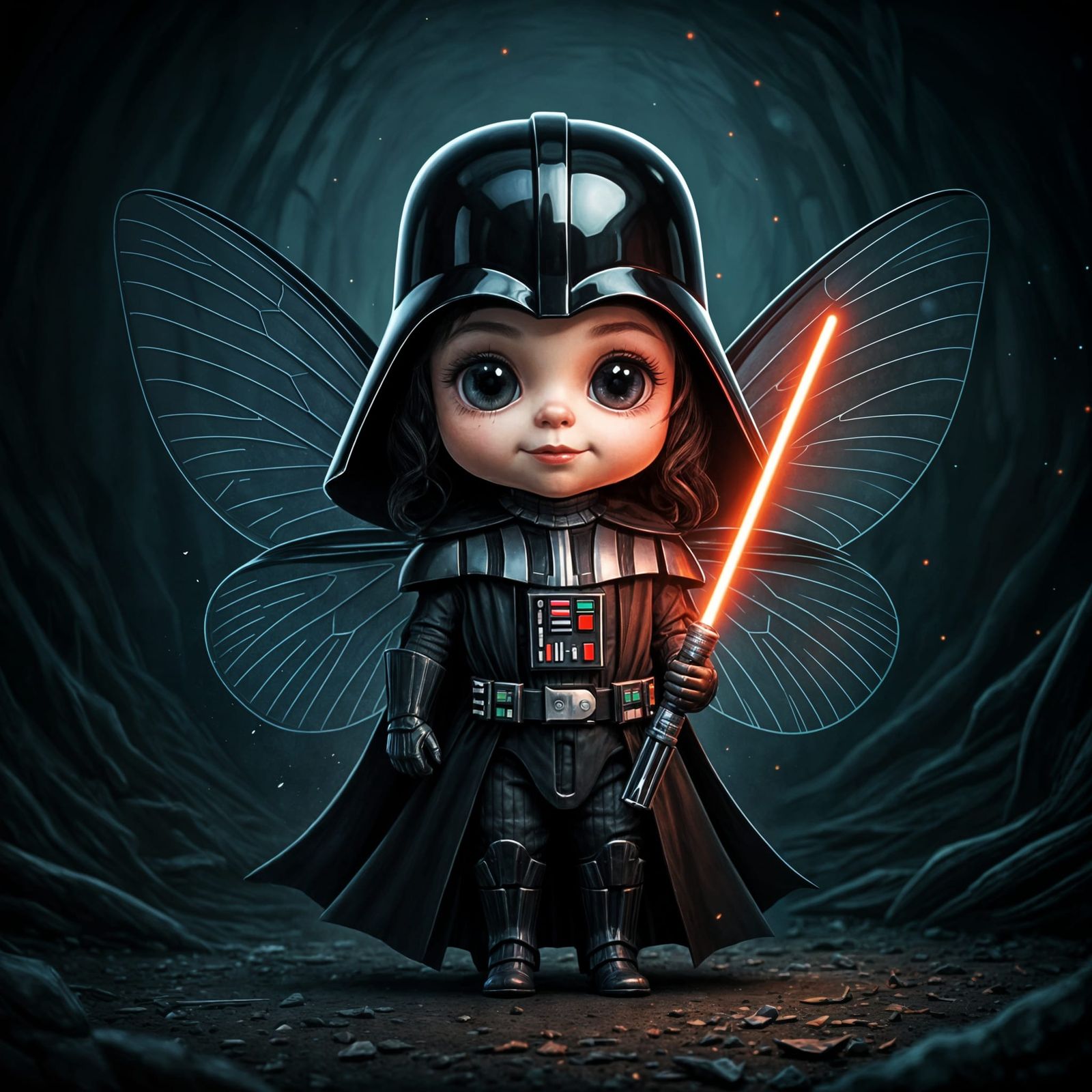 Cute Darth Vader Fairy in Dark Fantasy Style