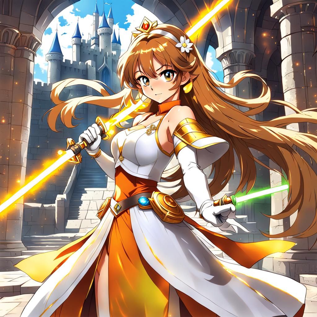 Princess Daisy with Golden Aura and Orange Lightsaber