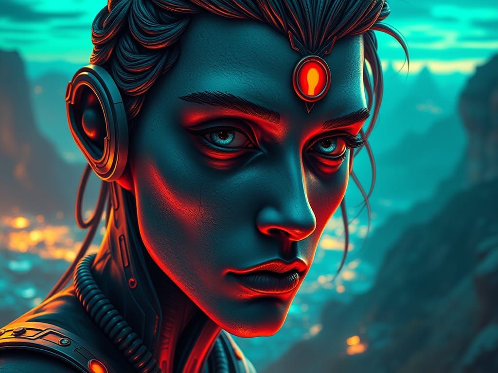 Ethereal Futuristic Scene with Intricate Details and Vibrant...