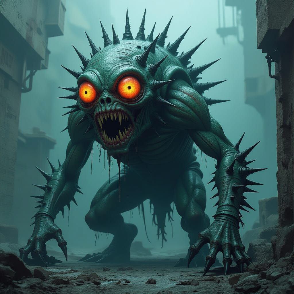 Grotesque Eldritch Creature in Dark Biomechanical Style