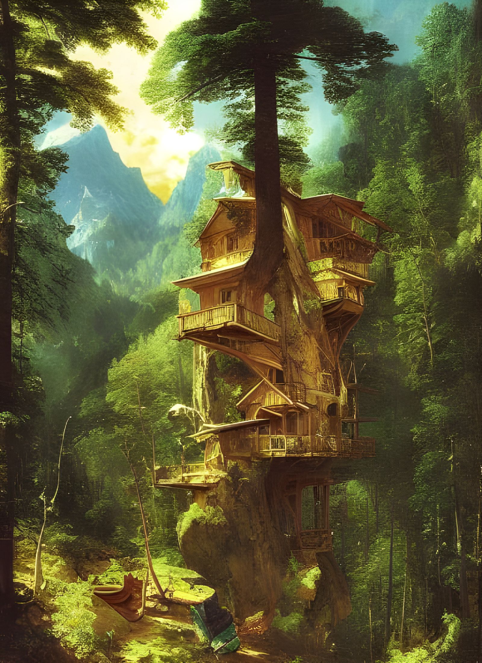 Conifer Forest Treehouse in Mountain Valley