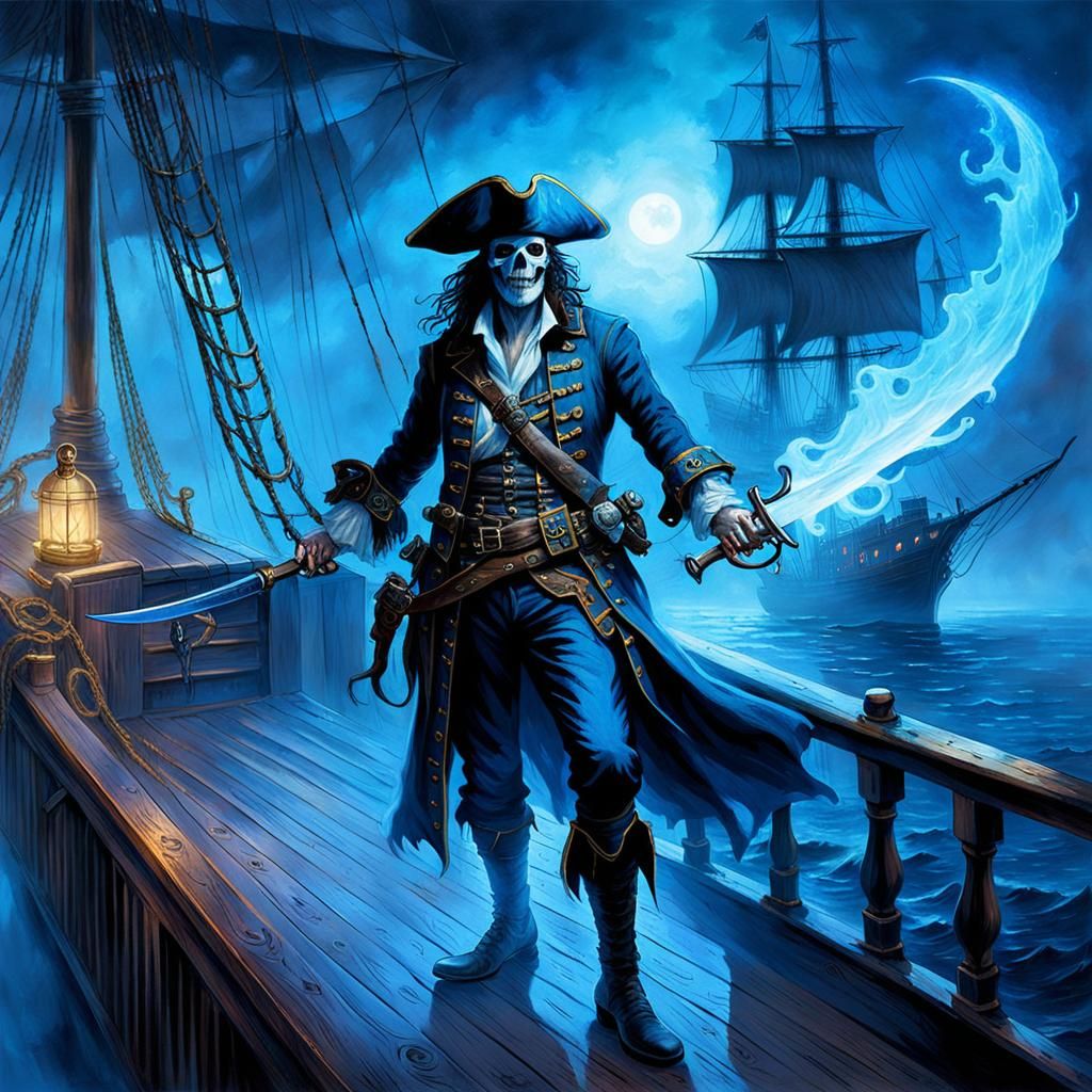 Ghost Pirate on Deck in Gothic Horror Style